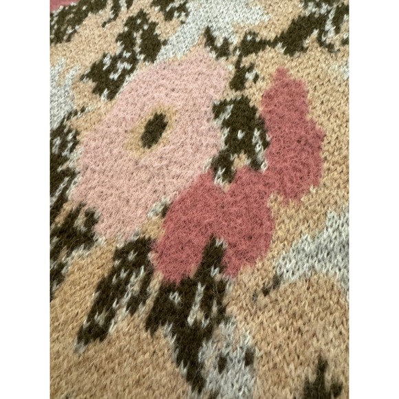 Zara Women Pink Floral Knit Crewneck Sweater Tan Green Abstract Size S - Picture 3 of 10